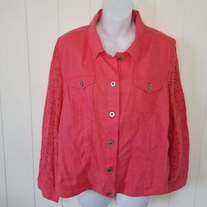 Chico's Linen Lace Jacket Women Size 2 US Medium Petite Button Up Casual
